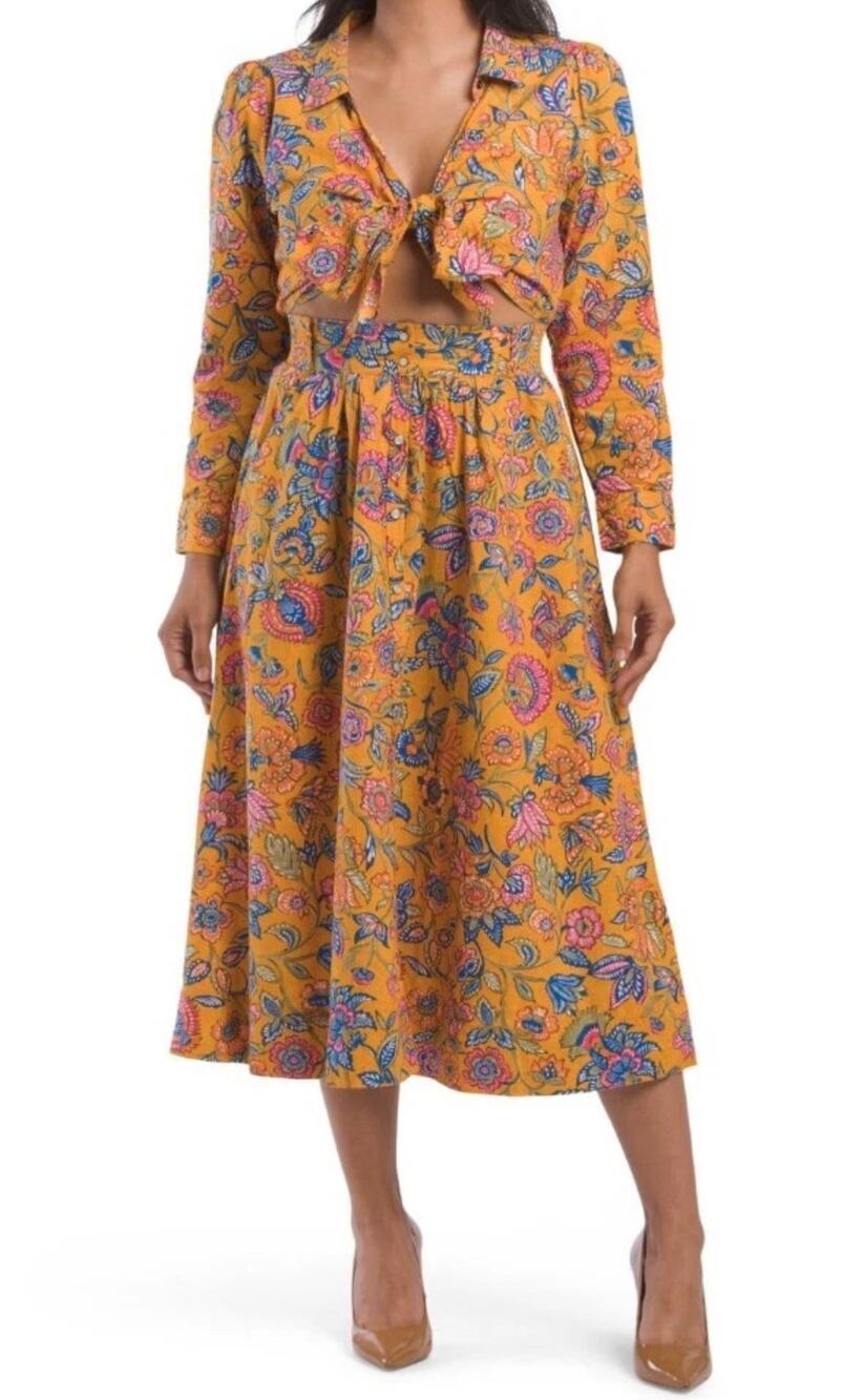 House of Harlow 1960 Tie-Front Cutout Vibrant Floral Boho Maxi Dress (Large)